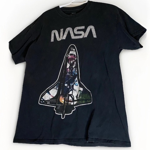 NASA Space Shuttle Big Classic Logo Men’s Large Black T-shirt Unique Design - Picture 1 of 6